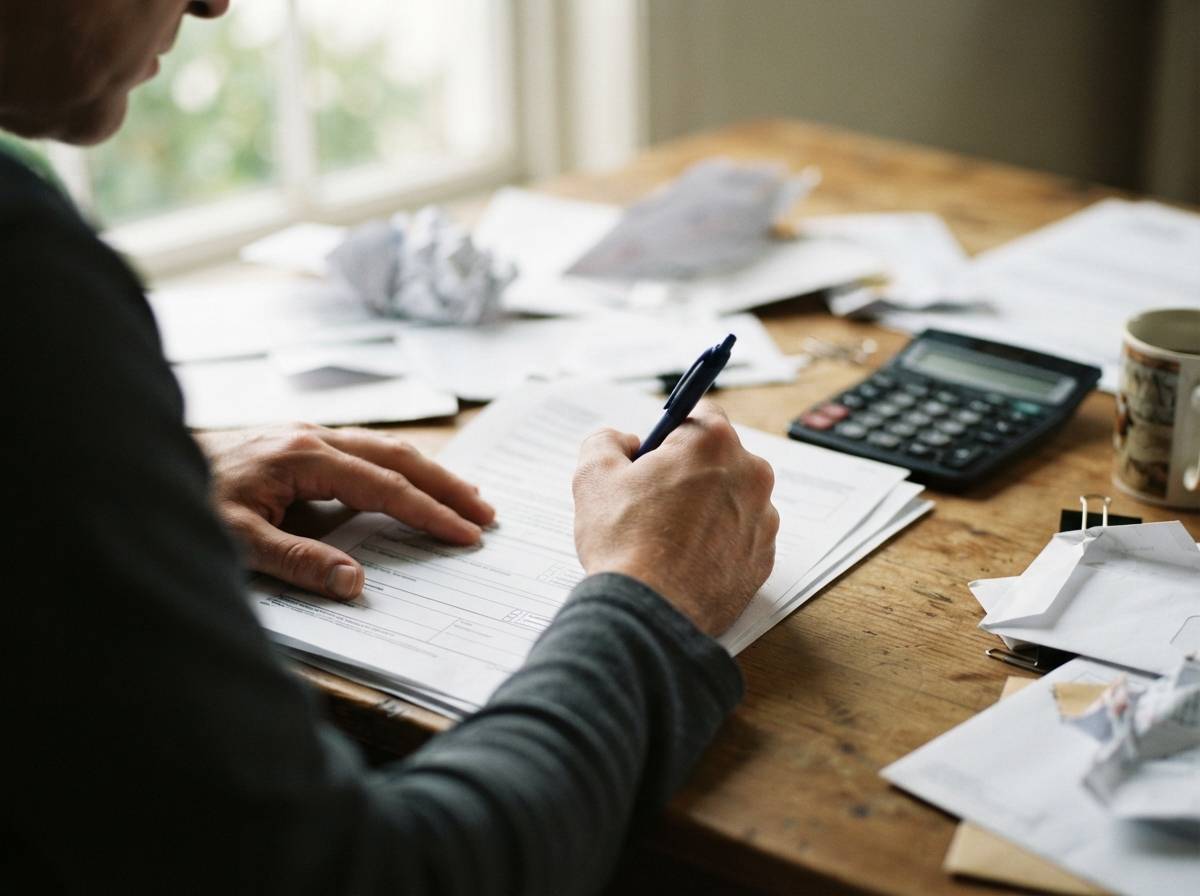 A close up of hands filling out paperwork related to a student loan repayment agreement.