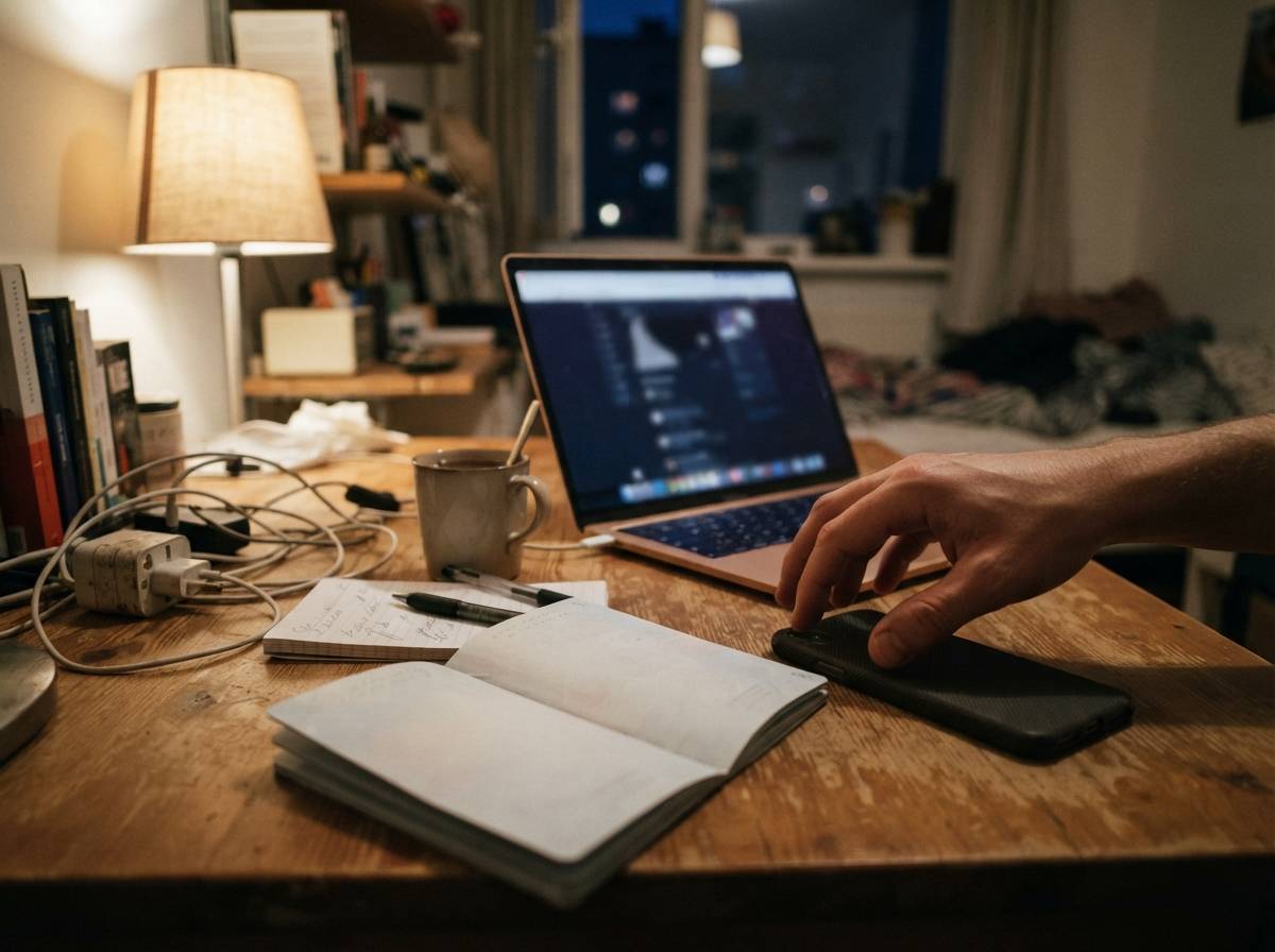 A laptop and passport sit on a desk as someone manages student loan payments from overseas.