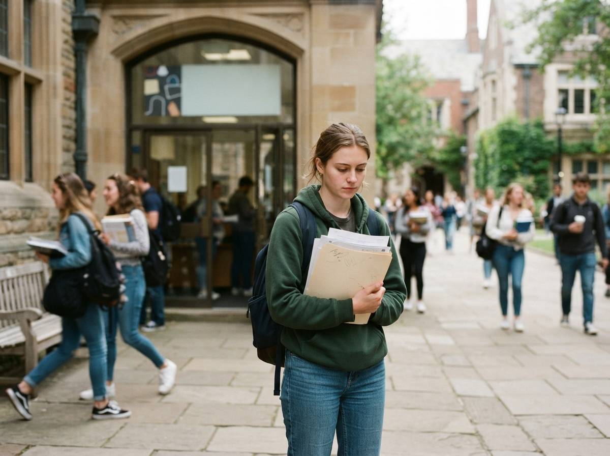A student holds a financial aid letter beside a laptop displaying loan repayment figures.
