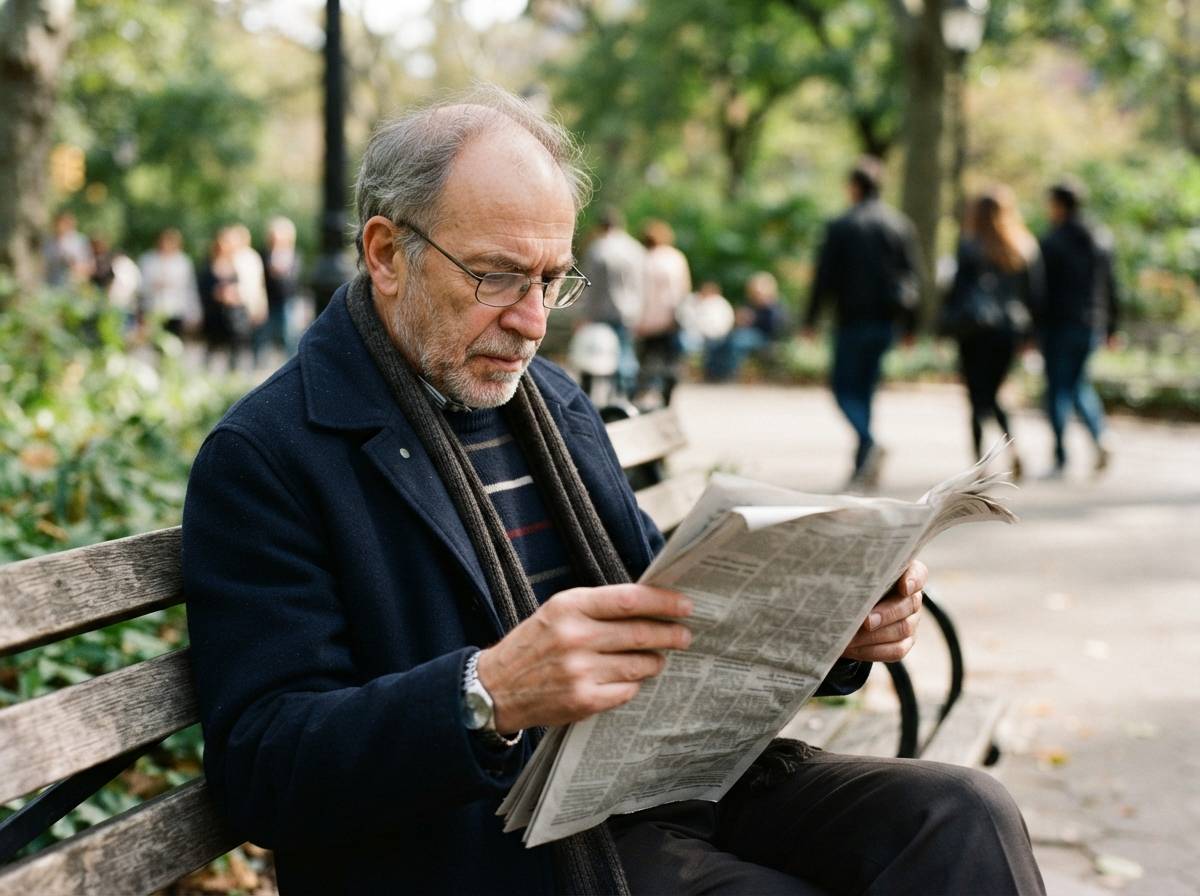 Close up of hands turning the pages of a newspaper next to a smartphone showing a news website.